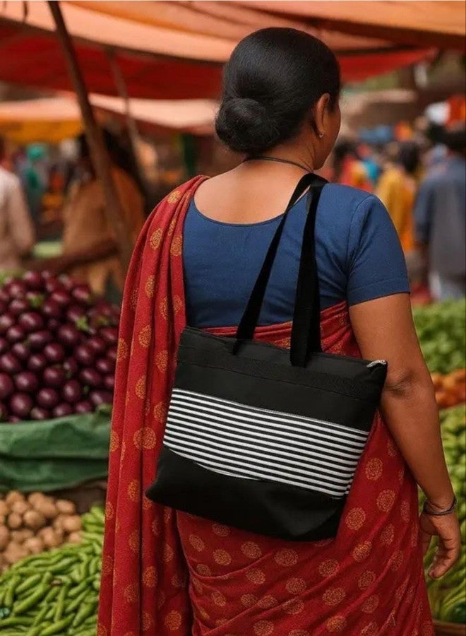 Shoping now Heavy Qulity Clothes Women Reusable Shopping/Grocery Classic Tote Bag with Zipper Black linig Daily Use Design,Shoulder Bag College,Travel, 20kg Load Capacity (L 33 x W 11 x H 30) - Image 5